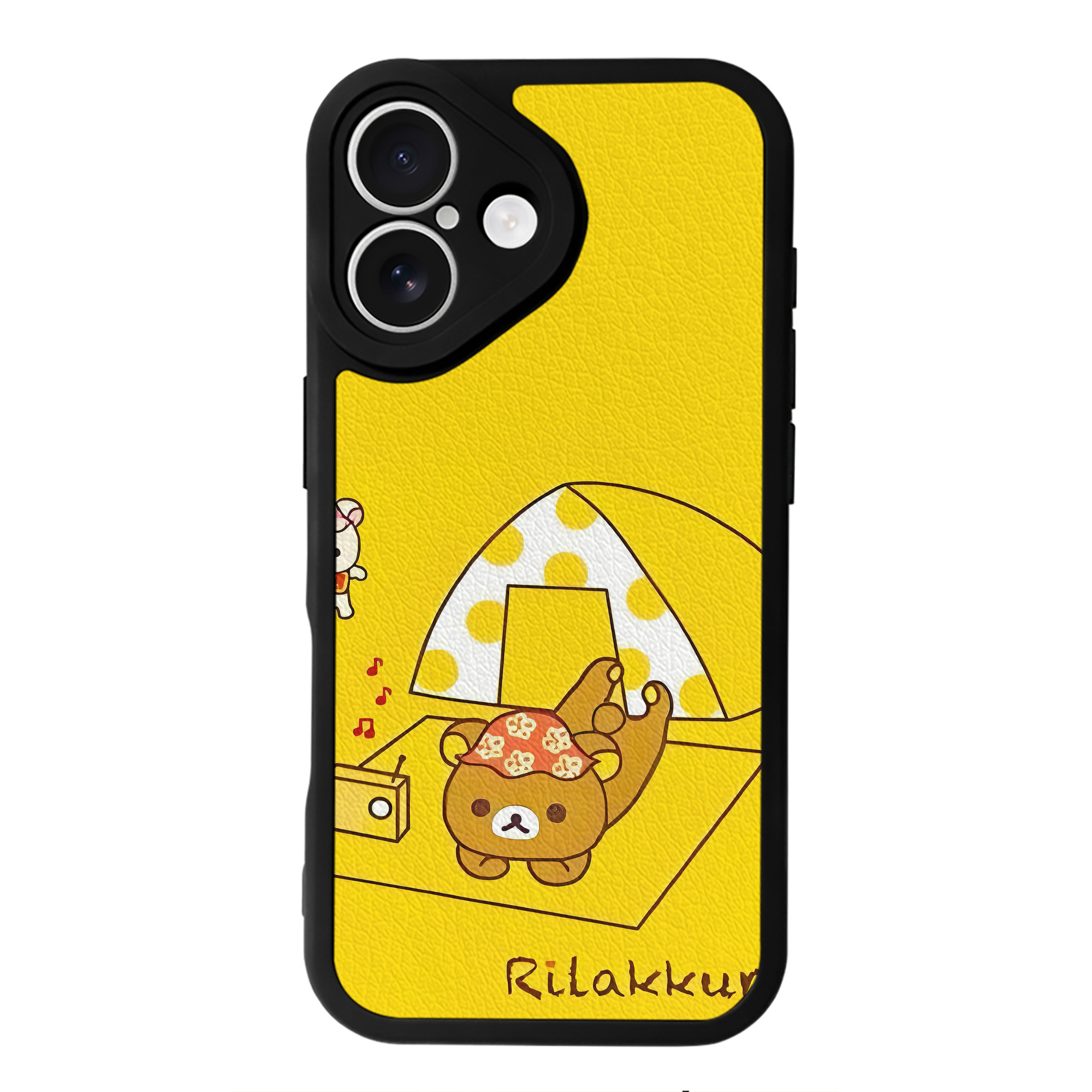 （画像用） リラックマ リラックマ キイロイトリ Rilakkuma Korilakkuma Kiiroitori 【iPhone 16シリーズ対応】シリコンスマホケース（レザー調） 材質：シリコン